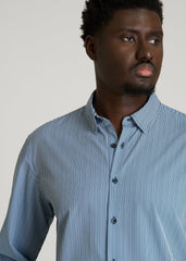 Traveler Stretch Dress Shirt for Tall Men in Royal Navy Stripe