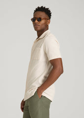 Seersucker Camp Collar Short Sleeve Shirt for Tall Men in White Sand