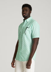 Short Sleeve Shirt for Tall Men in Opal Blue Dandelion