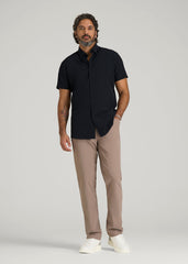 Short Sleeve Traveler Stretch Button Shirt for Tall Men in Black
