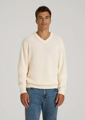 Ribbed Knit V-Neck Sweater for Tall Men in Natural