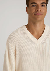 Ribbed Knit V-Neck Sweater for Tall Men in Natural