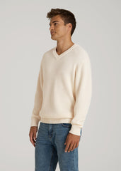 Ribbed Knit V-Neck Sweater for Tall Men in Natural