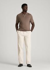 Linen Blend Knit Polo for Tall Men in Warm Brown