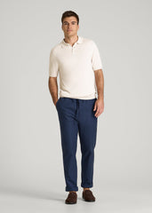 Linen Blend Knit Polo for Tall Men in White Sand