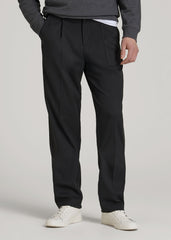 Relaxed Pleated Trousers for Tall Men in Black