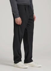 Relaxed Pleated Trousers for Tall Men in Black