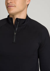 Quarter Zip Long Sleeves Rashguard for Tall Men in Deep Black