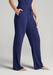Open-Bottom Waffle Lounge Pants for Tall Women in Midnight Blue