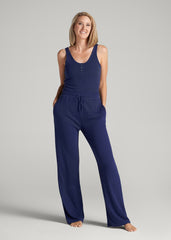 Open-Bottom Waffle Lounge Pants for Tall Women in Midnight Blue
