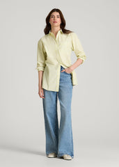 Oversized Poplin Button Shirt for Tall Women in Lemon Drop Stripe