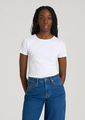 Short Sleeve Ribbed Crewneck T-Shirt for Tall Women in Optic White