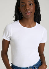 Short Sleeve Ribbed Crewneck T-Shirt for Tall Women in Optic White