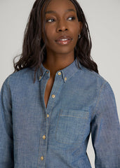 Stretch Chambray Shirt for Tall Women in Mid Blue Chambray