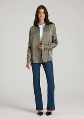 Relaxed Button-Up Blouse for Tall Women in Camper Green