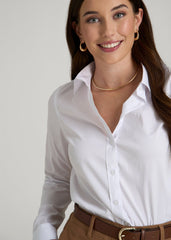 Slim Fit Button Up Shirt for Tall Women in White