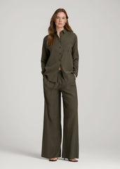 Relaxed Button-Up Single-Pocket Blouse for Tall Women in Forest Night