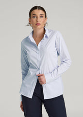 Slim Fit Button Up Shirt for Tall Women in Light Blue Stripe