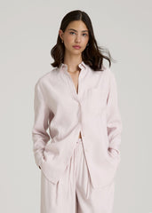 Relaxed Button-Up Single-Pocket Blouse for Tall Women in Grey Lilac