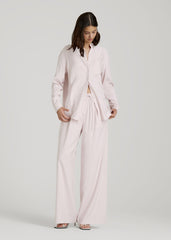 Relaxed Button-Up Single-Pocket Blouse for Tall Women in Grey Lilac