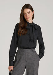 Satin Blouse With Bow for Tall Women in Black