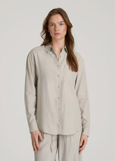 Relaxed Button-Up Single-Pocket Blouse for Tall Women in Stone