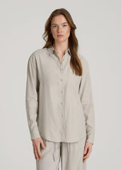Relaxed Button-Up Single-Pocket Blouse for Tall Women in Stone