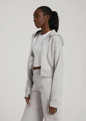 Wearever Fleece Cropped Zip-Up Hoodie for Tall Women in Grey Mix
