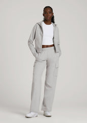 Wearever Fleece Cropped Zip-Up Hoodie for Tall Women in Grey Mix