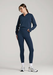 Soft Motion Cropped Zip Up Hoodie for Tall Women in Evening Blue