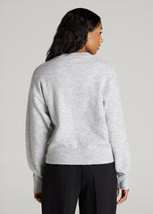 Relaxed Crewneck Wool Blend Sweater for Tall Women in Grey Mix
