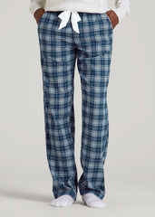 Tie Waist Flannel Pajama Pants for Tall Women in Navy and White Plaid