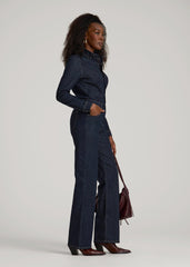 Long Sleeve Denim Jumpsuit for Tall Women in Rinse Wash