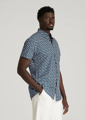 Short Sleeve Traveler Stretch Button Shirt for Tall Men in Ice Blue Mini Floral