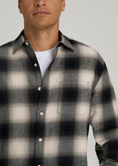 Nelson Flannel Shirt for Tall Men in Beige Blur Plaid