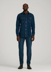 Western Denim Shirt for Tall Men in Indigo Dusk