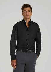 Oxford Cloth Button Down Shirt for Tall Men in Deep Black