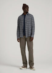 Lightweight Woven Overshirt for Tall Men in Navy Textured Grid