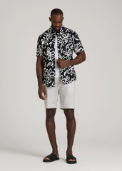 Seersucker Short Sleeve Shirt for Tall Men in Black and White Floral