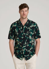 Short Sleeve Resort Shirt for Tall Men in Green and Black Floral