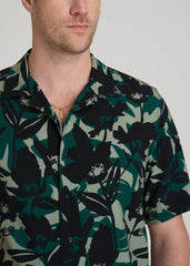 Short Sleeve Resort Shirt for Tall Men in Green and Black Floral