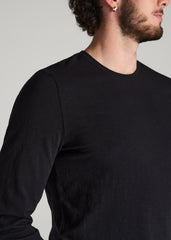 Slub Long Sleeve Scoop Tee for Tall Men in Black