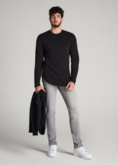 Slub Long Sleeve Scoop Tee for Tall Men in Black