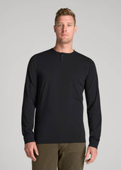 Pima Stretch Knit Henley Shirt for Tall Men in Black