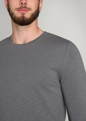 Slub Long Sleeve Scoop Tee for Tall Men in Charcoal