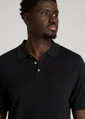 Linen Blend Knit Polo for Tall Men in Black