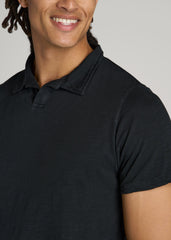 Slub Polo Shirt for Tall Men in Black