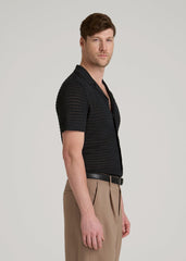 Short Sleeve Crochet Polo Cardigan for Tall Men in Black