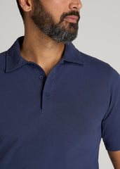LJ&S Ultra Soft Short Sleeve Cotton Polo for Tall Men in Vintage Midnight Navy