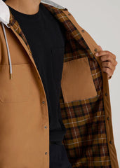 LJ&S Flannel-Lined Canvas Shirt Jacket for Tall Men in Vintage Tan